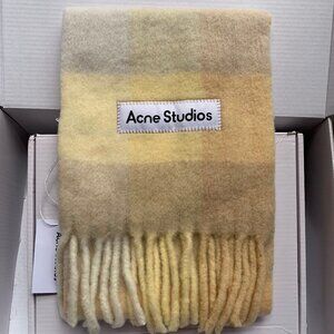 ACNE STUDIOS Mohair Checked Scarf Pastel Yellow/cream Beige